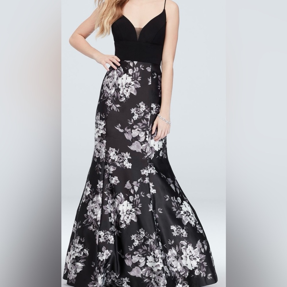 Black and White Floral Prom Dress Size 5